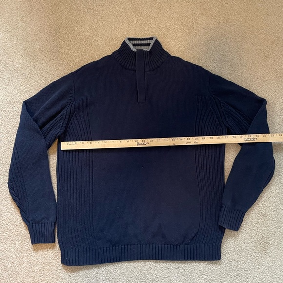 Sebastian Cooper Navy Blue Mock Neck Quarter Zip Heavyweight Knit Sweater XL - Picture 3 of 9